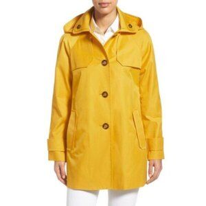 London Fog Yellow Hooded Single Breasted A-Line Rain Jacket Size Small